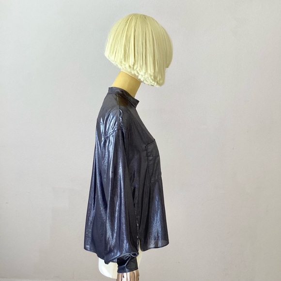 Étoile Isabel Marant Melva Blouse Metallic Grey Long Sleeve Blouse SZ 6/38 - Picture 7 of 11